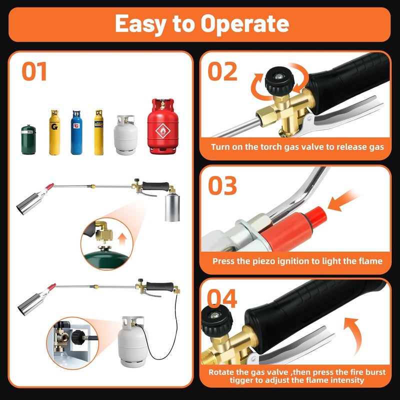 Gusil Propane weed torch, Blow Torch High Output with 14FT hose, Extended detachable blow torch with self-igniter and Turbo Trigger, for Weeding,Roofing,Melting Snow,Road Paint Removing - Image 5